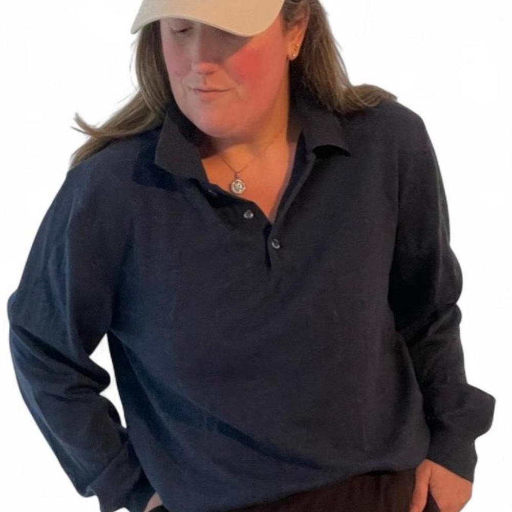 100% Merino Wool Navy Long Sleeve Polo Sweater